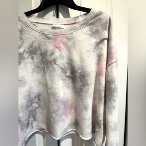 Colsie✨Cropped Fleece Lounge Sweatshirt in White, Gray and Pink TieDye